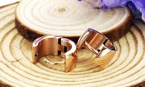 EKE072 <span class=keywords><strong>Orecchini</strong></span> a Cerchio Spessi in Acciaio Inossidabile 18k Placcato Oro, Stile Dubai, Incisione Personalizzabile, Ottima Offerta - Product Image 2