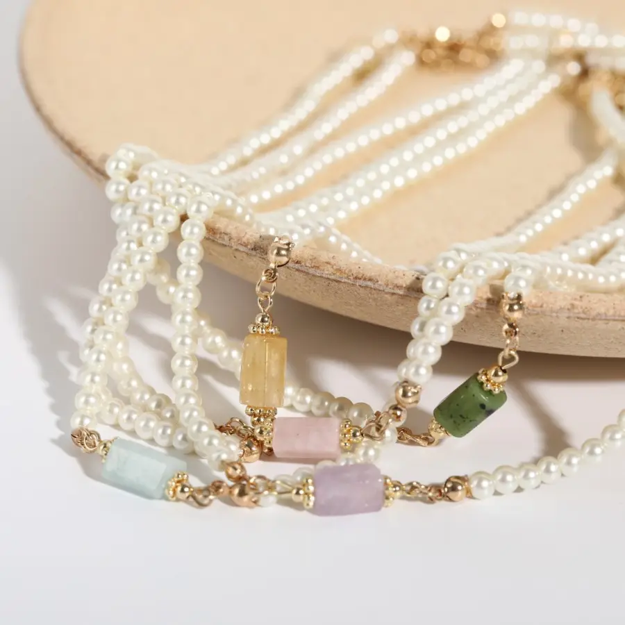 Sannuzoro — collier ras-de-cou en perles blanches, aigue-marine, chaîne en Quartz Rose, Vintage, fête de mariage, pour femmes