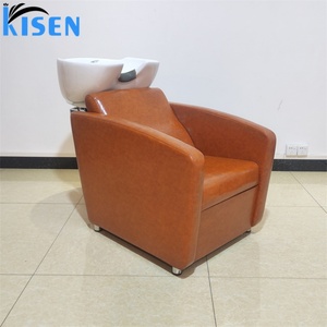 Kisen Portable Synthetic Leather Shampoo Chair with Ceramic Basin and Adjustable <b>Footrest</b> for Hair Salon - Product Image 1