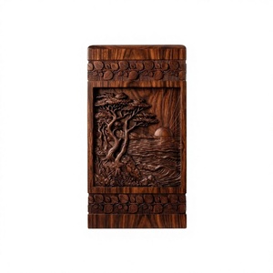 Urna Funeraria de Madera Hecha a Mano, Diseño de Árbol Tallado en Marrón con Atardecer, Urna Conmemorativa para Adultos - Product Image 1
