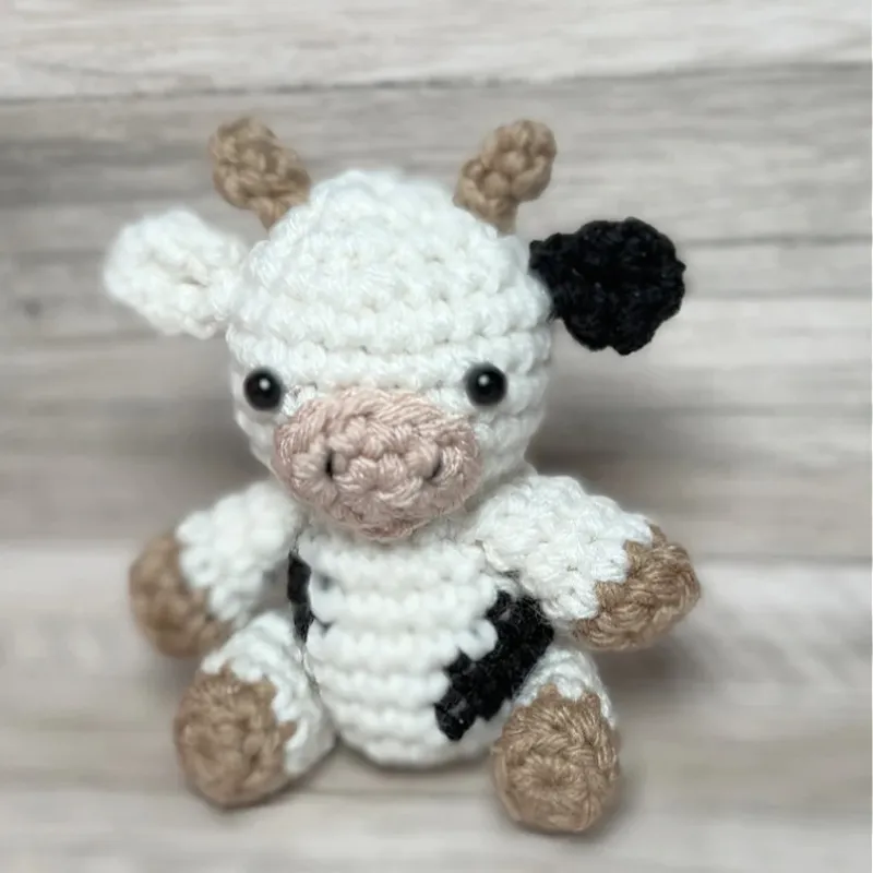 Amigurumi Little Cow Adorable Knit Cotton Crochet Tiny Cow Stuffed Farm Animal Toys