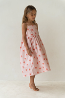 Robe d'été pour enfants à col rond, coupe droite, style Prairie Chic, en tissu tissé respirant, longueur genou, avec imprimé nœud et manches courtes