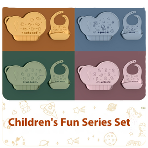 Vajilla Infantil de Silicona con Diseño de Dibujos Animados, Plato, Mantel Individual, Babero, Taza Plegable para el Aprendizaje de la Alimentación de Bebés - Product Image 6