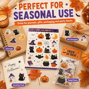 Adesivi personalizzati Halloween Kiss Cut A5 - Fantasmi, Jack O' Lantern, Gatti Neri - Facili da Staccare per Scrapbook e Borracce - Product Image 1