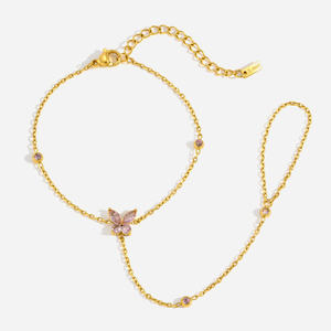 Pulsera de Cadena con Mariposa Rosa J&D Jewelry, Chapada en Oro de 18K, Acero Inoxidable, Circonita Rosa, Joyería para Mujer - Product Image 6