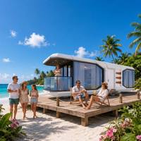 Capsule de glamping de luxe, maison capsule spatiale avec vue panoramique, maison préfabriquée avec terrasse pour séjour en montagne