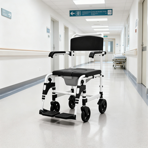 Silla de Ducha Móvil de Aluminio con Asiento de PU y <span class=keywords><strong>Respaldo</strong></span> de PE, Ruedas de 5 Pulgadas, para Hospital y Cuidado en el Hogar, Suministro al por Mayor OEM ODM - Product Image 1