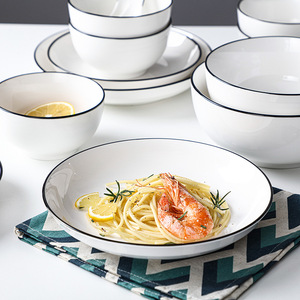 Peralatan makan bermata-hitam putih gaya Nordic untuk restoran porselen mangkuk sendok piring Set alat makan keramik putih - Product Image 4