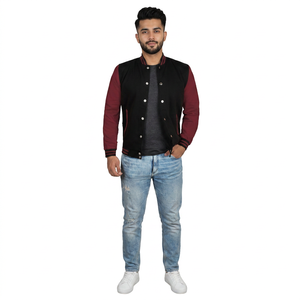 FINER THREADS Men's Casual Winter Varsity Jacket with Embroidery Polyester/Cotton Blend Breathable Design <b>Covered</b> <b>Button</b> Closure - Product Image 1