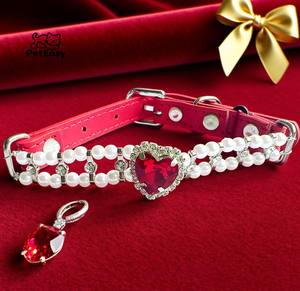 Neue heiß verkaufte Fabrik <span class=keywords><strong>Low</strong></span> <span class=keywords><strong>MOQ</strong></span> Stock Haustier zubehör Günstige herzförmige Diamond Pearl Dekorierte Katzen-und Hunde halsbänder - Product Image 6