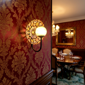 Étagère murale ronde en métal à motif floral vintage, applique décorative, luminaire suspendu encastré, salle à manger, couloir - Product Image 1