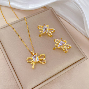En stock, vente flash, collier en chaîne en alliage plaqué or avec zircon, ensemble de bijoux de mode pour fête, unisexe - Product Image 6