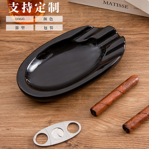Cenicero de cerámica creativo, negro, de forma ovalada, para regalos empresariales, estilo europeo - Product Image 4