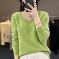 Pull en laine mérinos de luxe à col en V pour femme, 100 % laine, amincissant, anti-rides, pull d'hiver, mode haut de gamme