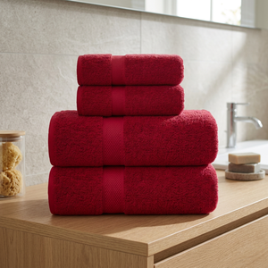 Juego de Toallas de Baño ORCHID de Algodón Rojo Sólido, Suaves, Absorbentes, Tejidas, Orgánicas, Ecológicas e Hipoalergénicas para Uso en Hoteles - Product Image 1