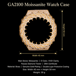 Montre <span class=keywords><strong>G</strong></span>-Shocks GA2100 Iced Out VVS Moissanite avec boîtier en laiton plaqué or et pavé complet de diamants, bijoux hip-hop pour hommes - Product Image 2