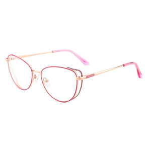 Lunettes optiques pour femmes, montures tendance œil de chat roses, légères, fines, minimalistes, en métal - Product Image 5