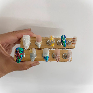 Ongles longs à pression motif monde océanique peint à la main, vente chaude transfrontalière Europe États-Unis, peau claire - Product Image 4