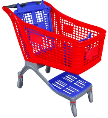 175l Hypermarkt Supermarkt Supermarkt Push Trolley Plastic Winkelwagen Met Reclame Handvat