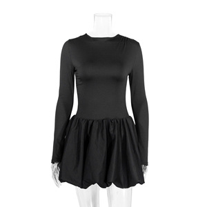 Abito a trapezio con spalle scoperte <span class=keywords><strong>e</strong></span> maniche a sbuffo, vestito da festa aderente a maniche lunghe in poliestere elasticizzato per donna, <span class=keywords><strong>Nero</strong></span> Bianco <span class=keywords><strong>Rosso</strong></span> - Product Image 4