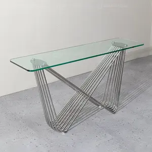 Fabrika toptan cam ucuz masa konsol masa oturma odası mobilya salonu yönlü masa cam krom konsol masa