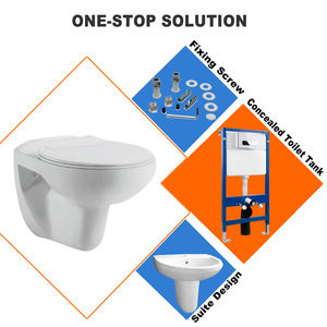 Ensemble WC mural monobloc en céramique économique avec chasse d'eau à double débit par gravité et siphon en P pour usage en lavabo - Product Image 2