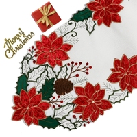 OWENIE – chemin de Table en velours avec broderie Poinsettia rouge de noël, avec fleurs et tapis de Table pour le dîner