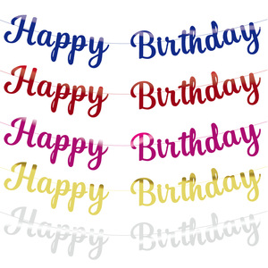 Happy Birthday <b>Banner</b> Gold Silver Rose Gold Blue Pink Triangular Foil Stamped Party Decorations Birthday Elegant Durable - Product Image 1
