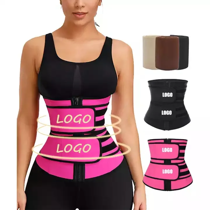 Latex Waist Cincher Trainer Waist Trainer Shaper Standard Custom Logo Zipper Front Private Label Double Belt Breathable Women