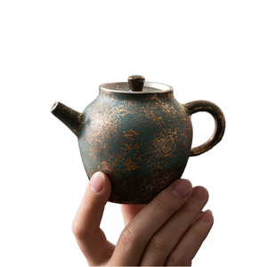Evergreen rétro Vintage petite théière Kung Fu service à thé unique en céramique bouilloire glaçure or argent main aiguière théière Design Style - Product Image 1