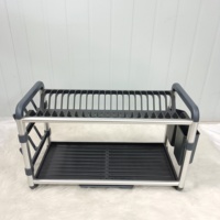 Séchoir à vaisselle en métal à 2 niveaux en aluminium pour la cuisine, organisateur de plateau de tasse et de bol avec support de planche à découper pour couteau