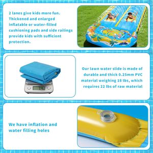 Tobogán Acuático con Estampado Tropical Azul y Amarillo, con Aspersor y 2 Tablas de Boogie para Niños, para Carreras en el Patio Trasero - Product Image 4