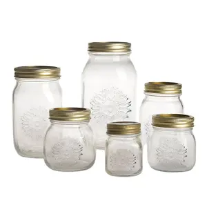 4oz 8oz 12oz 16oz 32oz 64oz clear wide mouth glass mason jar for food storage with metal screw lid