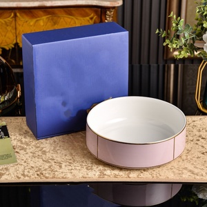 Tazón de Porcelana para Servir, Plato Decorativo para la Cena, Plato Redondo con Borde Dorado para la Cena en Casa y Decoración de la Mesa - Product Image 2