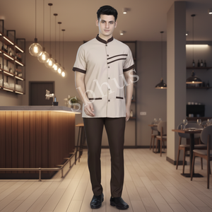 Chaqueta de Chef Unisex Vesbhusha de Manga Corta con Estampado Digital, Cierre de Botones Negros, Detección de Agujas, Uniforme para Restaurante y Bar - Product Image 4