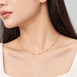 Collar de Cadena con Cuentas de Acero Inoxidable, Chapado en Oro de 18K al Vacío, Delicado Collar Satélite con Extensor Ajustable - Product Image 5