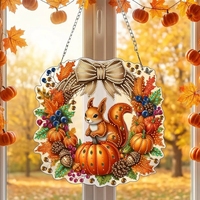 Décoration suspendue DIY pour la fête de Thanksgiving : Couronne d'écureuil en peinture diamant avec strass de forme spéciale pour l'artisanat artistique