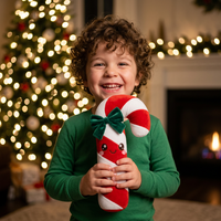 Peluche ultra douce Kawaii en forme de canne à sucre avec nœud en velours vert pour la décoration de Noël et comme cadeau