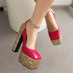 2025 nuevos zapatos de plataforma de punta cuadrada de charol con tacón brillante de 14,5 cm <span class=keywords><strong>fucsia</strong></span> certificados CE ROHS zapatos de baile de escenario OEM/ODM - Product Image 1