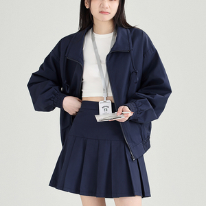 Nouveau personnalisé femmes solide marine col rabattu manches longues Baseball costume classique décontracté tissé confortable manteau veste pour les filles - Product Image 2