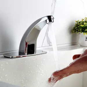 Grifo con sensor Sensor automático, grifo de mano sin contacto, grifos de lavabo, mezclador de agua fría y caliente, mezclador de fregadero cromado pulido, grifo de baño