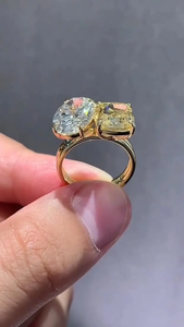 Bague de fiançailles 1CT Toi et Moi en diamant de laboratoire, taille ovale coussin, deux pierres, or jaune, bijoux fins pour femme, promesse de mariage - Product Image 5