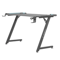 Bureau de jeu en bois en forme de Z Wquantum avec porte-gobelet et crochet pour casque, surface en mélamine, assemblage requis pour une utilisation à domicile