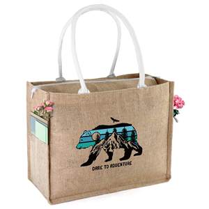 Sac fourre-tout en jute de grande capacité laminé promotionnel écologique recyclable imprimé de logo personnalisé direct de l'usine - Product Image 1