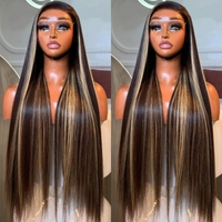 Perruques sans colle prêtes à porter, cheveux humains vierges vietnamiens lisses, 100% cheveux humains, couleur ombrée, perruques frontales en dentelle HD transparente