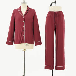 Pijamas clásicos para mujer, venta al por mayor, Pijamas para mujer, ropa de dormir de talla grande para mujer, Conjunto de <span class=keywords><strong>pijama</strong></span> de bambú, conjunto de <span class=keywords><strong>pijama</strong></span> de algodón - Product Image 1