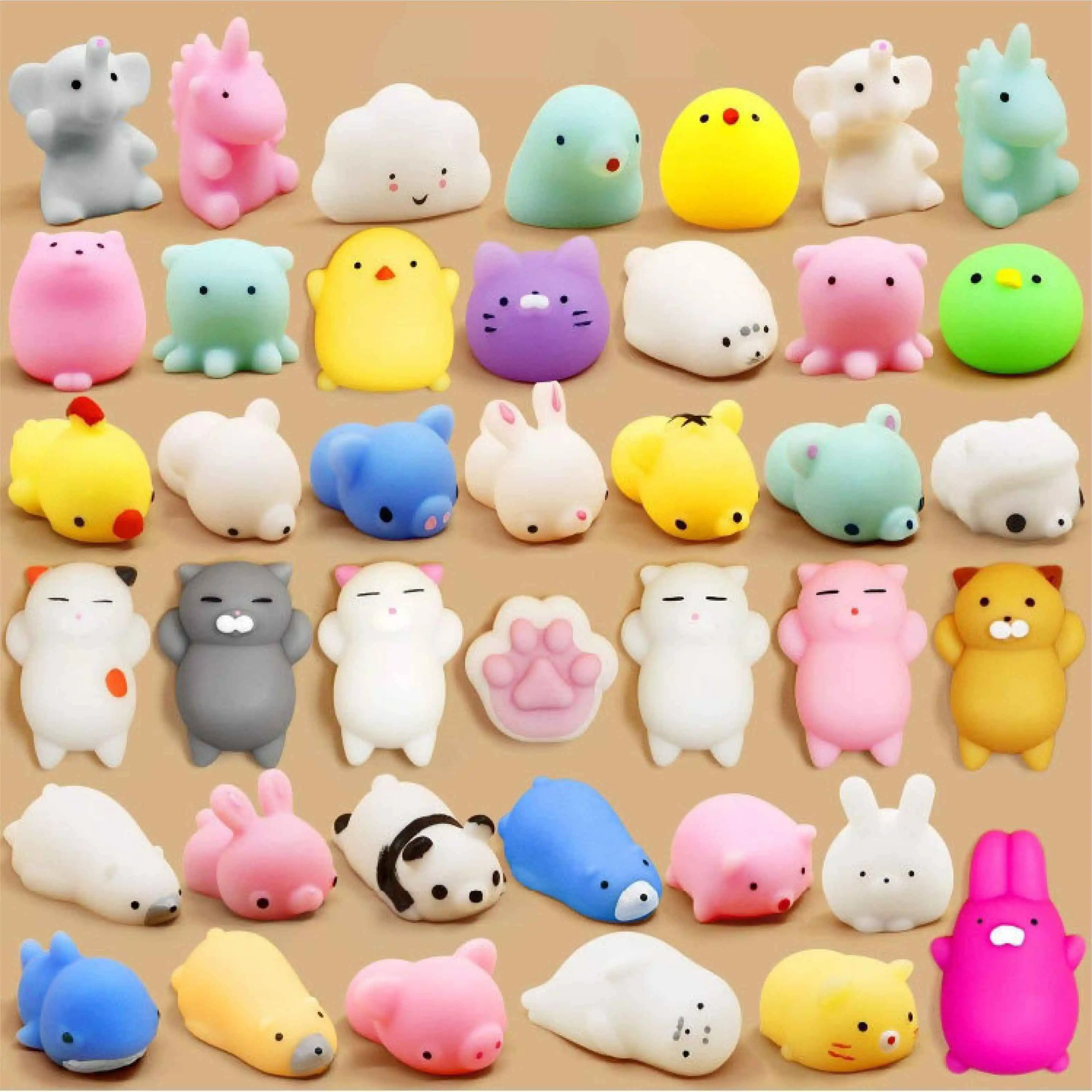 전체 판매 무작위 색상 디자인 빛 어두운 TPR 소재 작은 장난감 동물 오징어 미니 크기 모찌 질퍽한 동물 장난감
