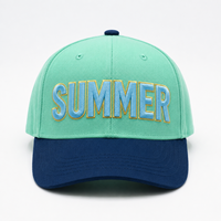Casquette de baseball ajustable bicolore vert menthe et bleu marine avec broderie 3D et logo lettre SUMMER, personnalisable OEM ODM pour sports de plein air