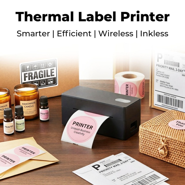 D400 Label Thermal Printer No Ink Wireless Small Shipping Label Printer Compatible with iOS Android PC