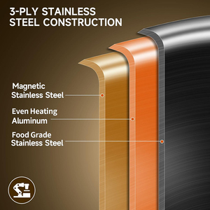 High Quality 3 Layers Stainless Steel Saute <b>Pan</b> 4.5QT Capacity Triply Stainless Steel Shallow Casserole - Product Image 3